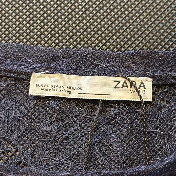 Zara Women’s Small Blue Lace Floral Embroidered Sheer Short Sleeve Top - Picture 7 of 7